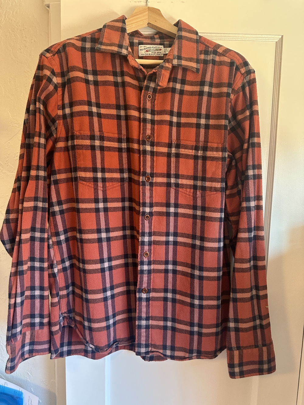 Guideboat Vintage Red Feather Soft Flannel Orange Button-Up